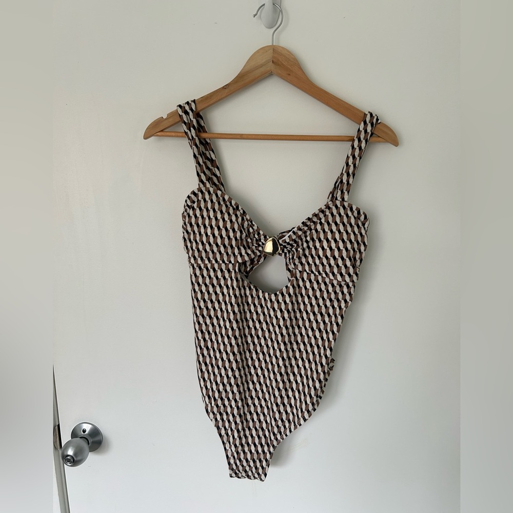 Cupshe Brown, Black & Cream Geometric Swimsuit